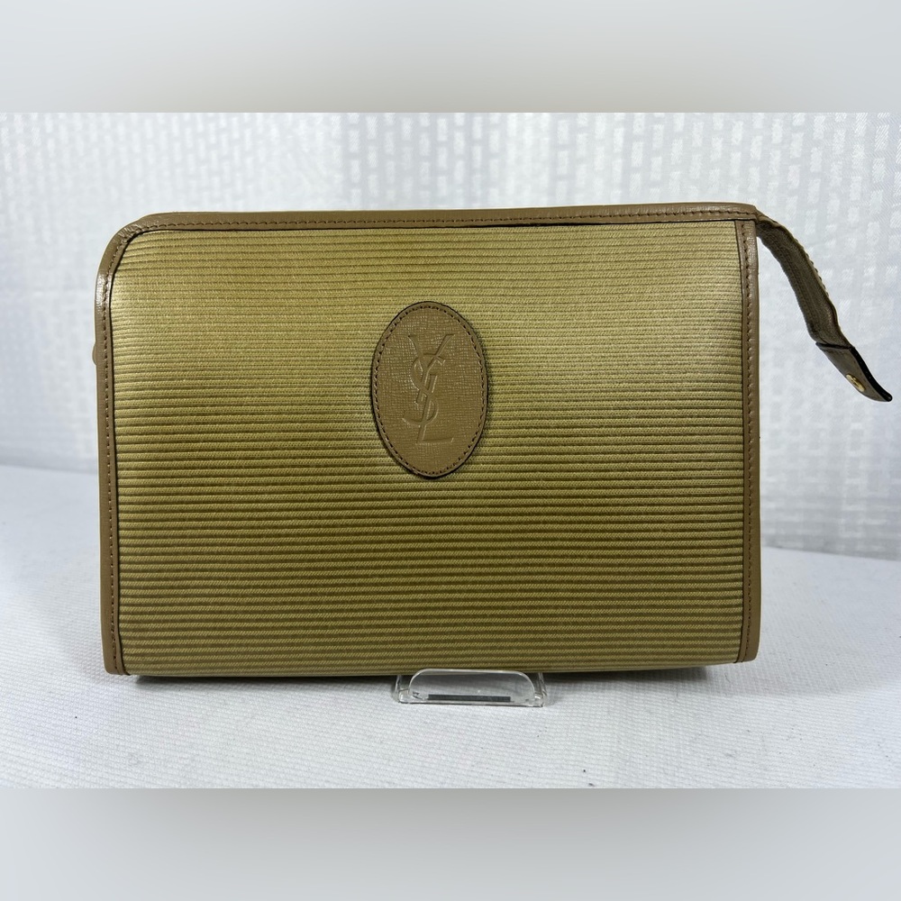 7034: Vintage Yves Saint Laurent YSL Ribbed Canvas Clutch Pouch - Picture 2 of 16